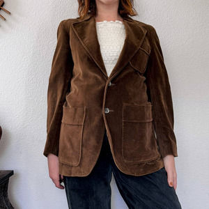 Vintage 70s brown velvet blazer big lapel big pockets retro cool sz 38 large
